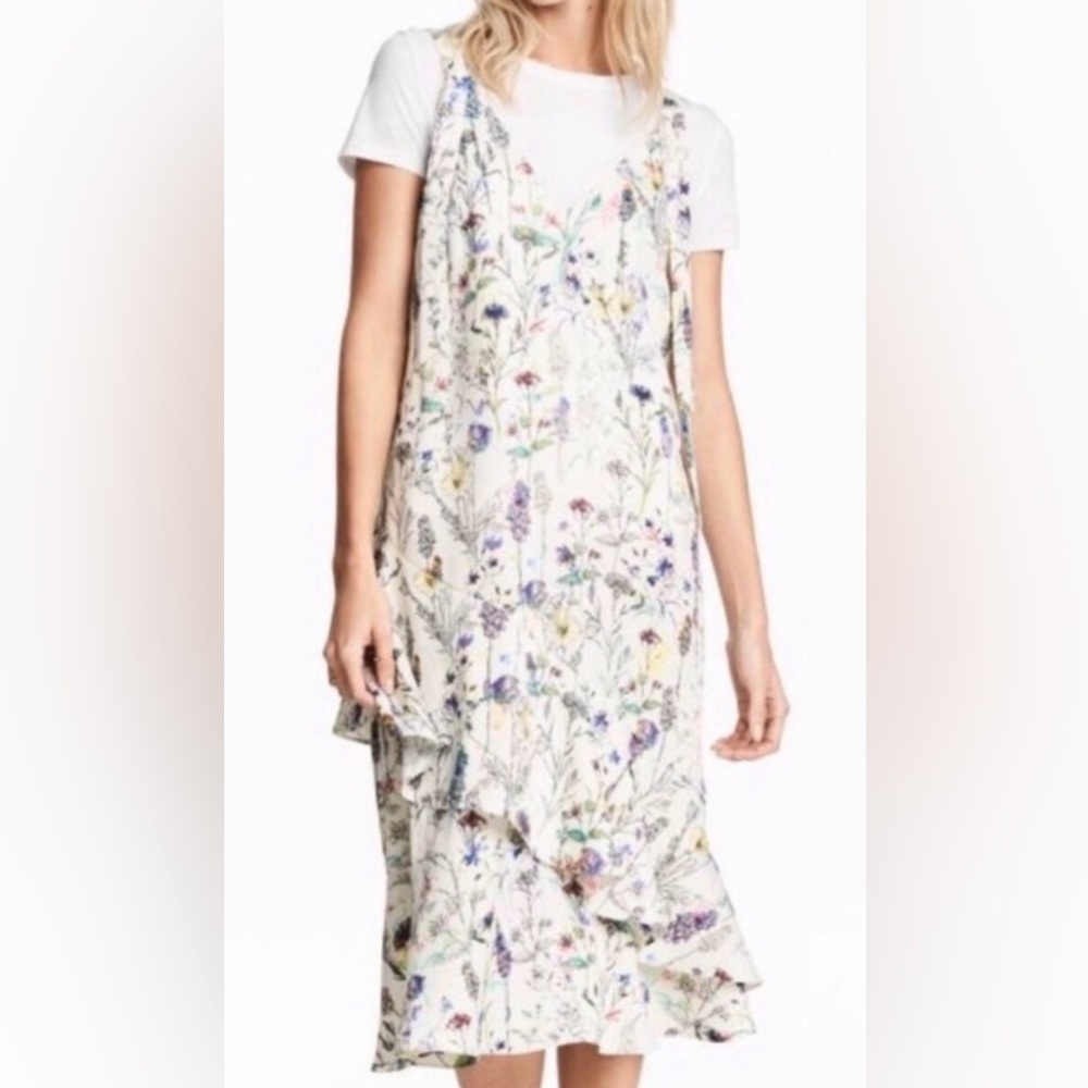 Floral High Low Dress - White and Purple Floral Print